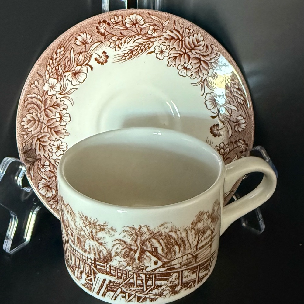 Vintage Churchill Brown Willow Tea Cup & Saucer Brown Transferware England